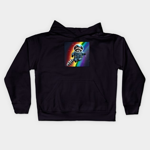 Rainbow Raccoon Astronaut Kids Hoodie by Oviseon